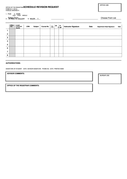 Form 23 - Schedule Revision Request