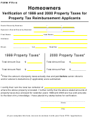 Form Ptr-1a - Homeowners Verification Of 1999 And 2000 Property Taxes For Property Tax Reimbursement Applicants