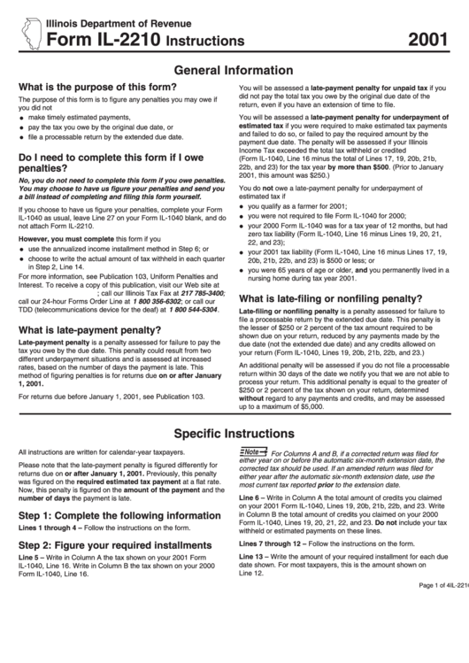 Form Il-2210 Instructions - 2001 Printable pdf