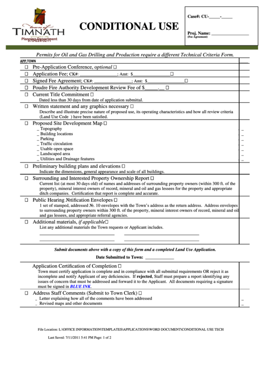 Conditional Use Form - Timnath, Colorado Printable pdf