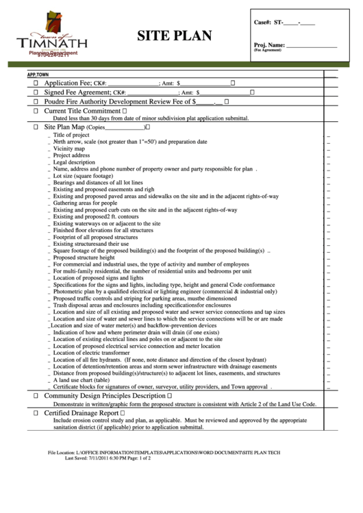 Site Plan Form - Timnath, Colorado Printable pdf