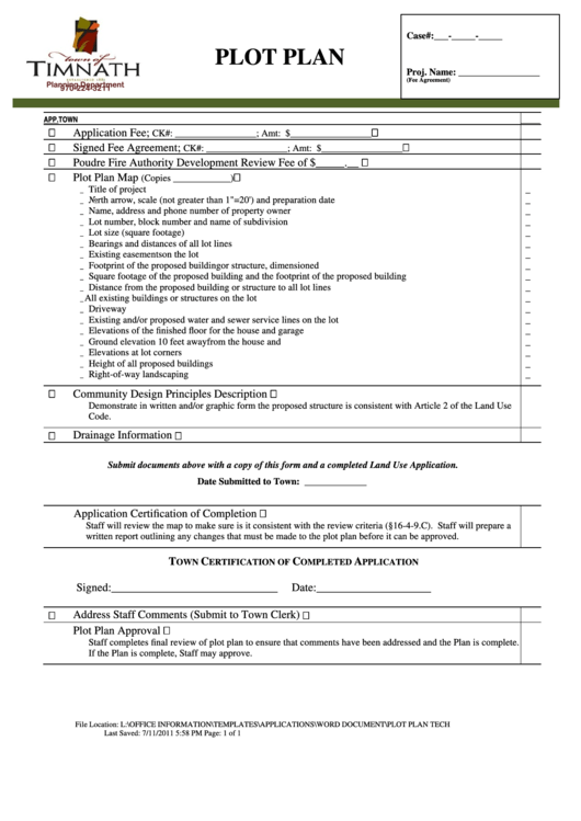 Plot Plan Form - Timnath, Colorado Printable pdf