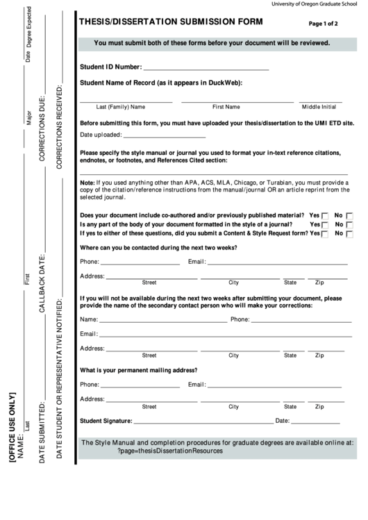 dissertation submission form cpsp