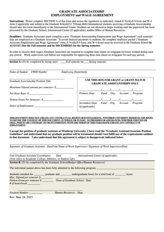 Graduate Associateship Employment And Wage Agreement Form Printable pdf