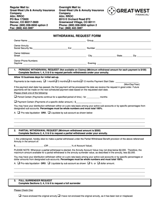 Withdrawal Request Form - Great-west Life