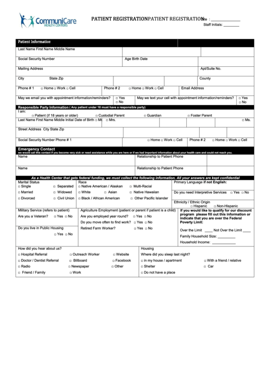 Patient Registration Form printable pdf download