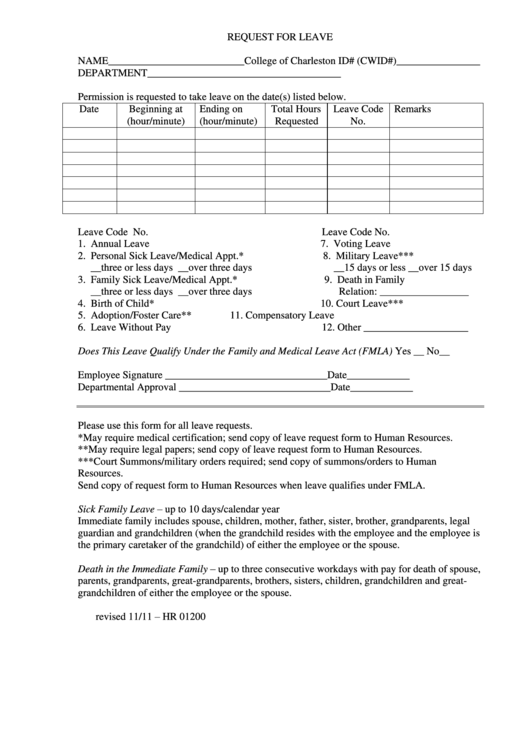 Leave Request Form Printable pdf