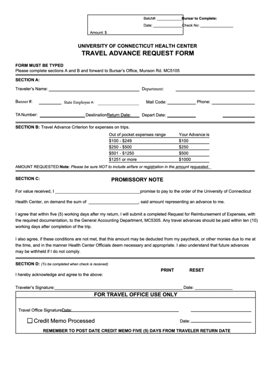 Fillable Travel Advance Request Form Printable pdf