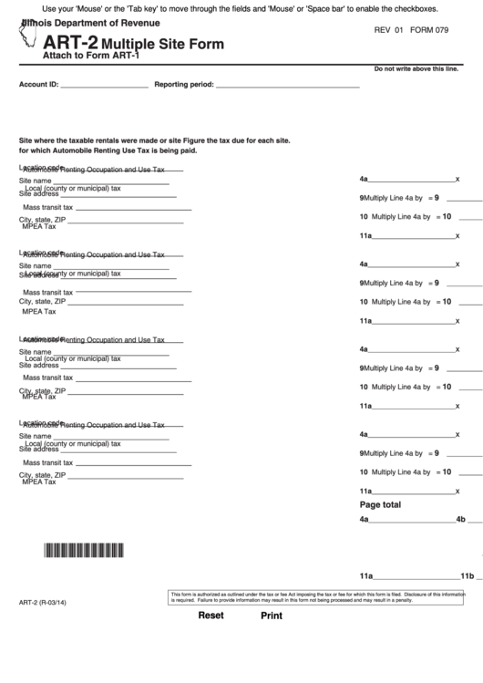Fillable Form Art-2 - Multiple Site Form - Illinois Department Of Revenue Printable pdf