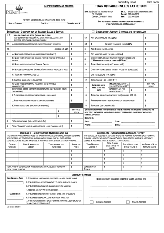 Fillable Town Of Parker Sales Tax Return Form Printable pdf