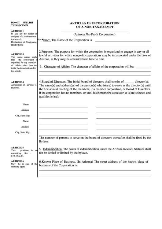 Articles Of Incorporation Of A Non-Tax-Exempt Form - Kentucky Printable pdf