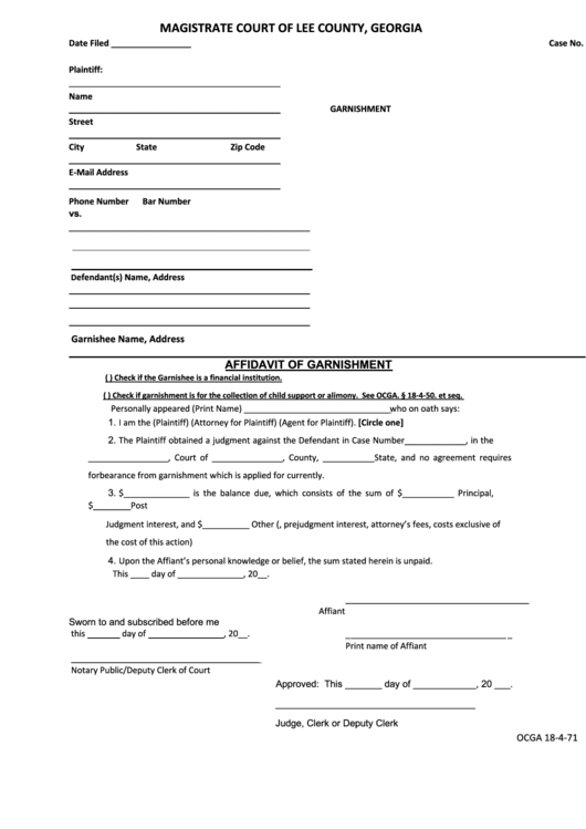 Affidavit Of Garnishment Form printable pdf download