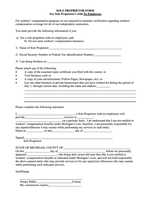 Sole Proprietor Form Printable pdf
