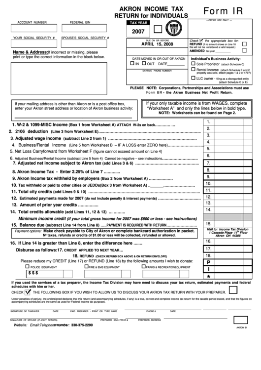 form-ir-akron-income-tax-return-for-individuals-2007-printable-pdf