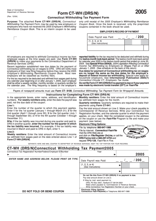 Form Ct-Wh (Drs/n) - Connecticut Withholding Tax Payment Form - 2005 Printable pdf