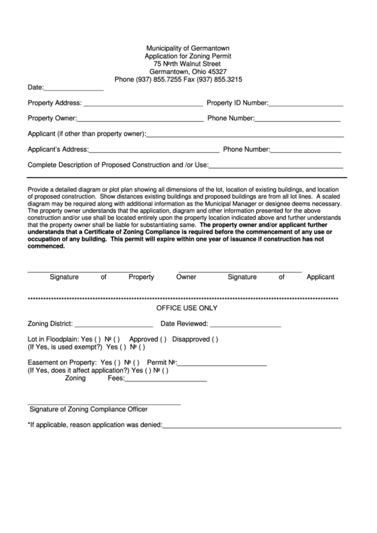 Zoning Permit Application Form Printable pdf
