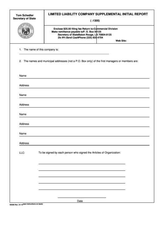Limited Liability Company Supplemental Initial Report Form 2015 Printable pdf