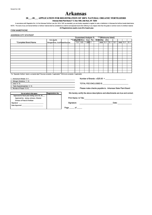 Form 1066 - Application For Registration - Arkansas Printable pdf