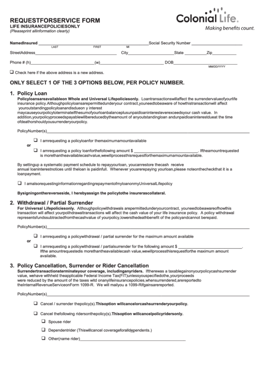 Request For Service Form Printable pdf
