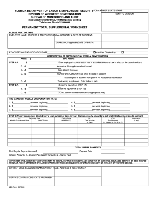 Les Form Dwc-35 - Permanent Total Supplemental Worksheet Printable pdf