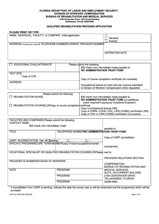 Form Dwc-96 - Qualified Rehabilitation Provider Application Printable pdf