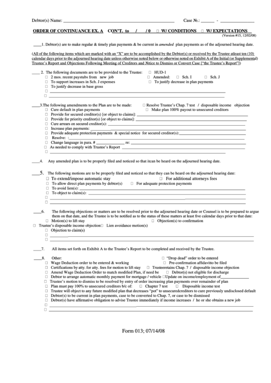 Form 013 - Order Of Continuance Ex. A Printable pdf