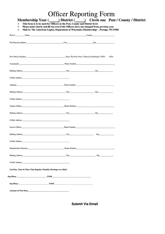 Fillable Officer Reporting Form Printable pdf