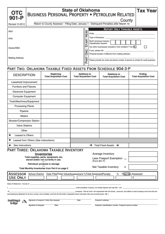 Form Otc 901-P - Business Personal Property - Petroleum Related Printable pdf