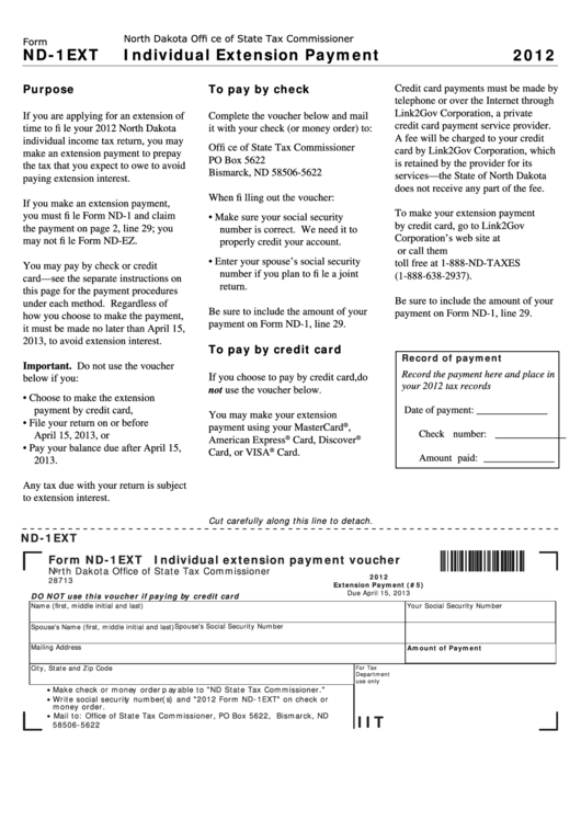 Form Nd-1ext - Individual Extension Payment Voucher - 2012 Printable pdf