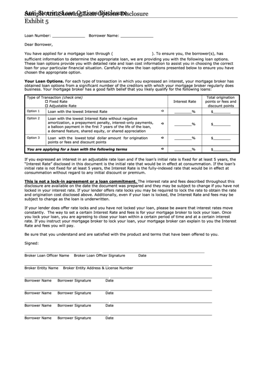 Fillable Anti-Steering Loan Options Disclosure Form Printable pdf