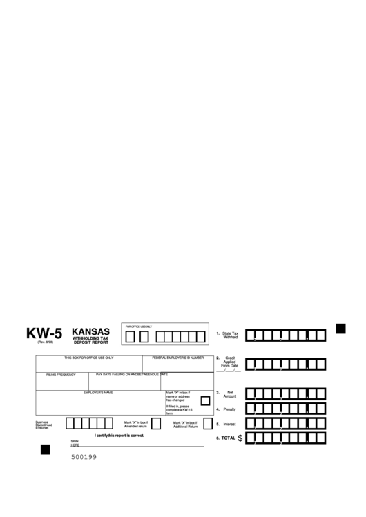Form Kw-5 - Kansas Withholding Tax Deposit Printable pdf