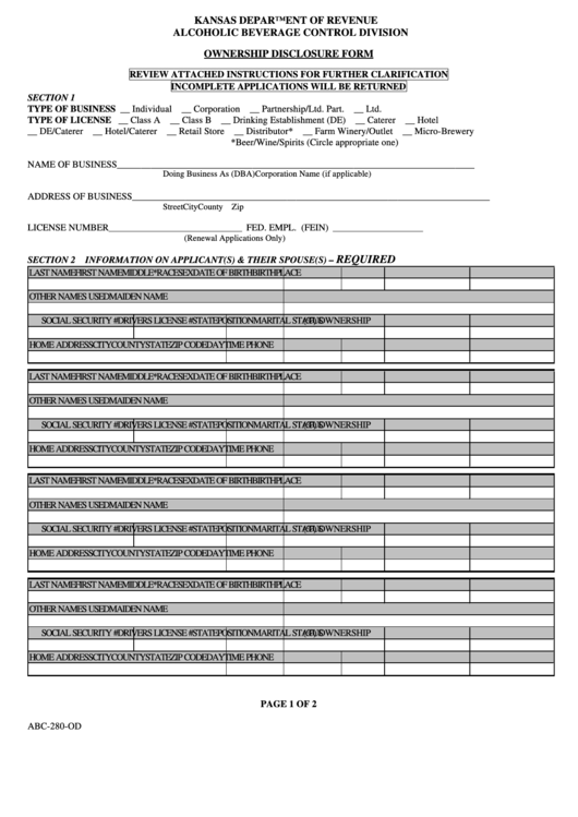 Abc-280 -Ownership Disclosure Form Printable pdf