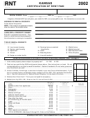 Schedule Rnt - Kansas Certification Of Rent Paid - 2002