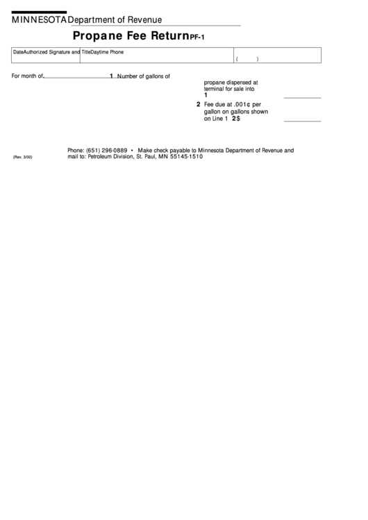 Form Pf-1 - Propane Fee Return - Minnesota Department Of Revenue Printable pdf