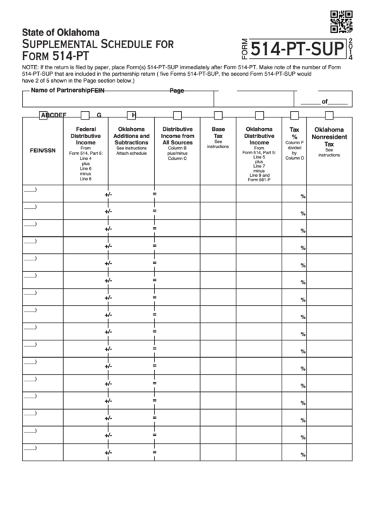 Fillable Form 514-Pt-Sup - Supplemental Schedule For Form 514-Pt - 2014 Printable pdf