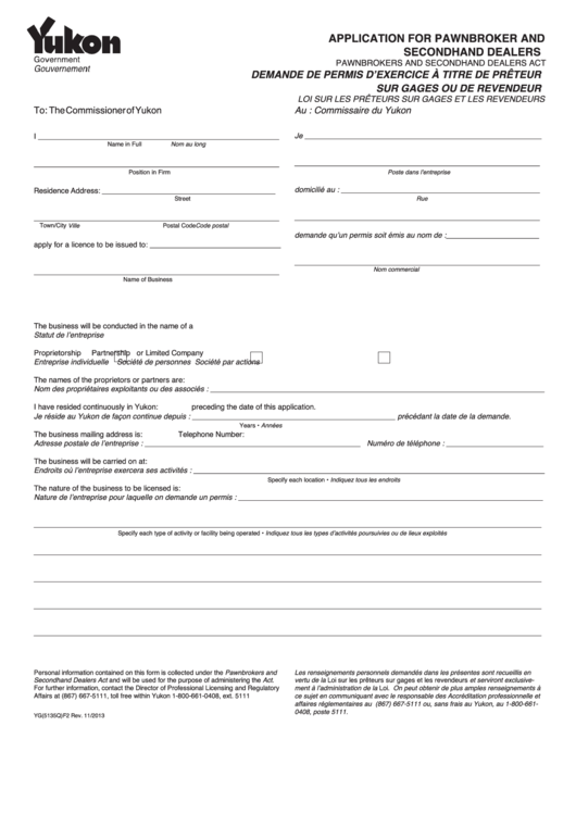 Fillable Form Yg(5135q) F2 - Application For Pawnbroker And Secondhand ...