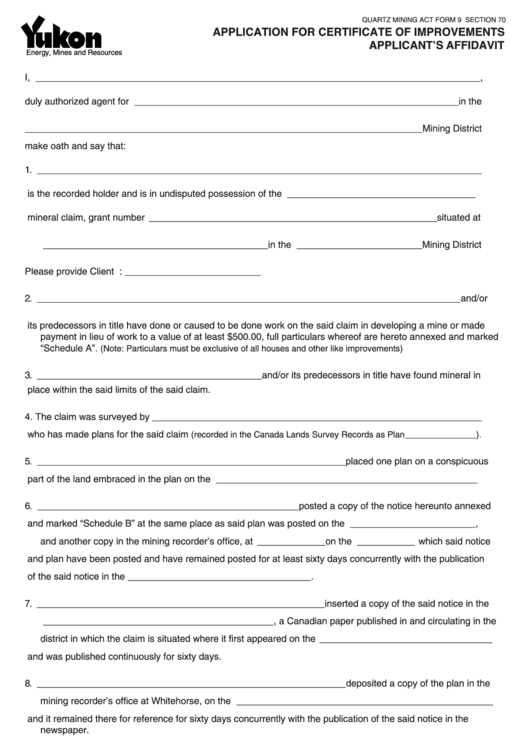 Fillable Application For Certificate Of Improvements Form Printable pdf