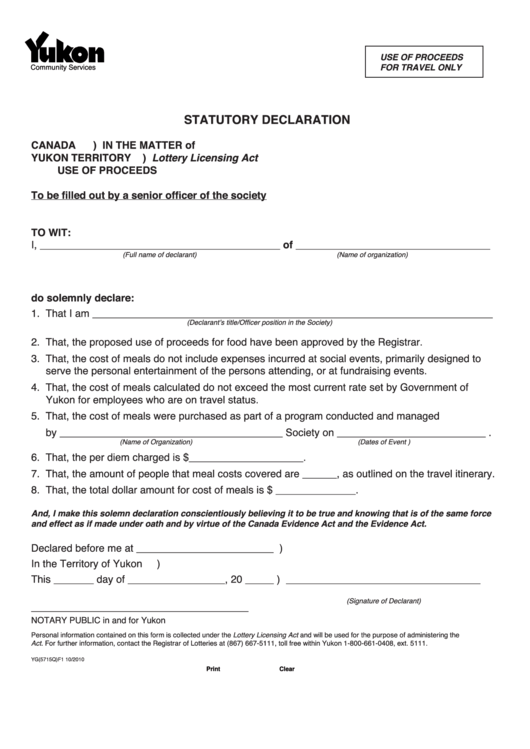 Fillable Statutory Declaration Form Printable pdf