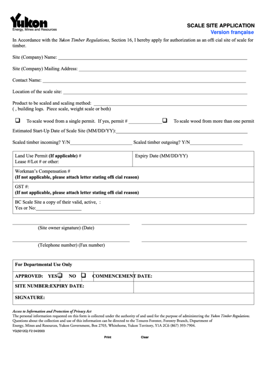 Fillable Scale Site Application Form Printable pdf