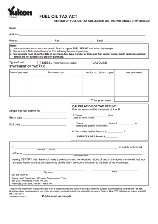 F.to.t. Application 7a/fuel Oil Tax Act Form