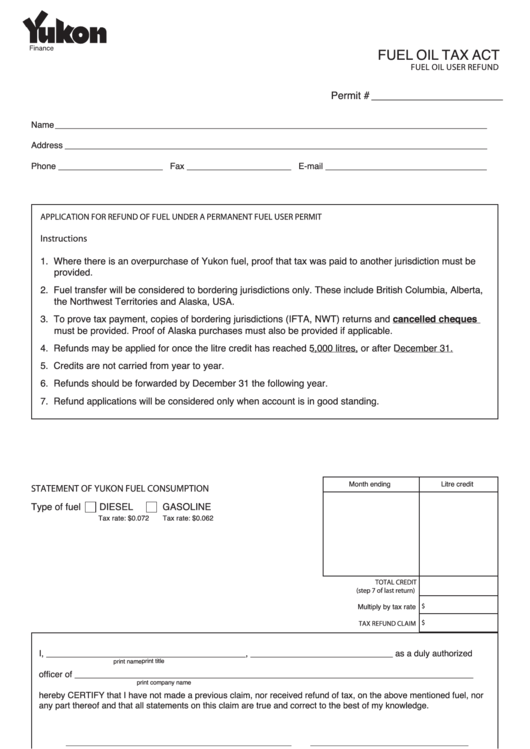 Fillable F.o.t. Application 7/fuel Oil Tax Act/fuel Oil Refund Form Printable pdf