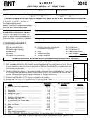 Schedule Rnt - Kansas Certification Of Rent Paid - 2010