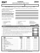 Schedule Rnt - Kansas Certification Of Rent Paid - 2004