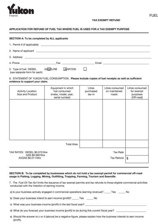 Fillable F.o.t. Application 6a/fuel Oil Tax Act/tax Exempt Refund Form Printable pdf