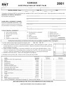 Schedule Rnt - Kansas Certification Of Rent Paid - 2001