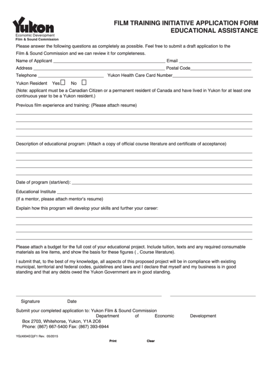 Fillable Film Training Initiative Application Form/educational Assistance Printable pdf