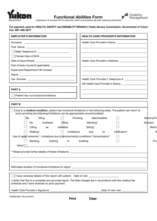 Fillable Functional Abilities Form Printable pdf