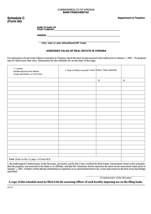 Form 64 - Schedule C Assessed Value Of Real Estate In Virginia Printable pdf