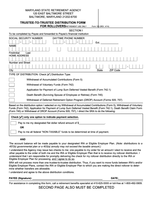 Form 193 - Trustee-to-trustee Distribution Form For Rollovers