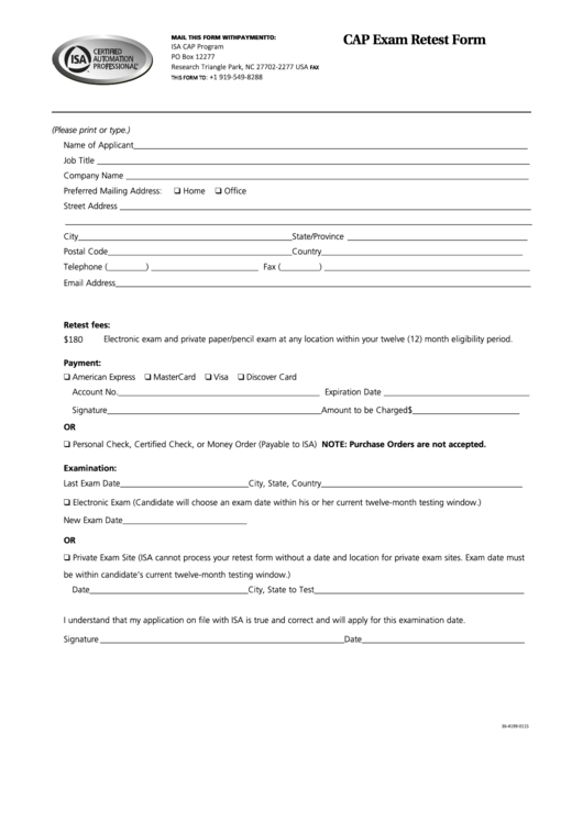 Cap Exam Retest Form Printable pdf